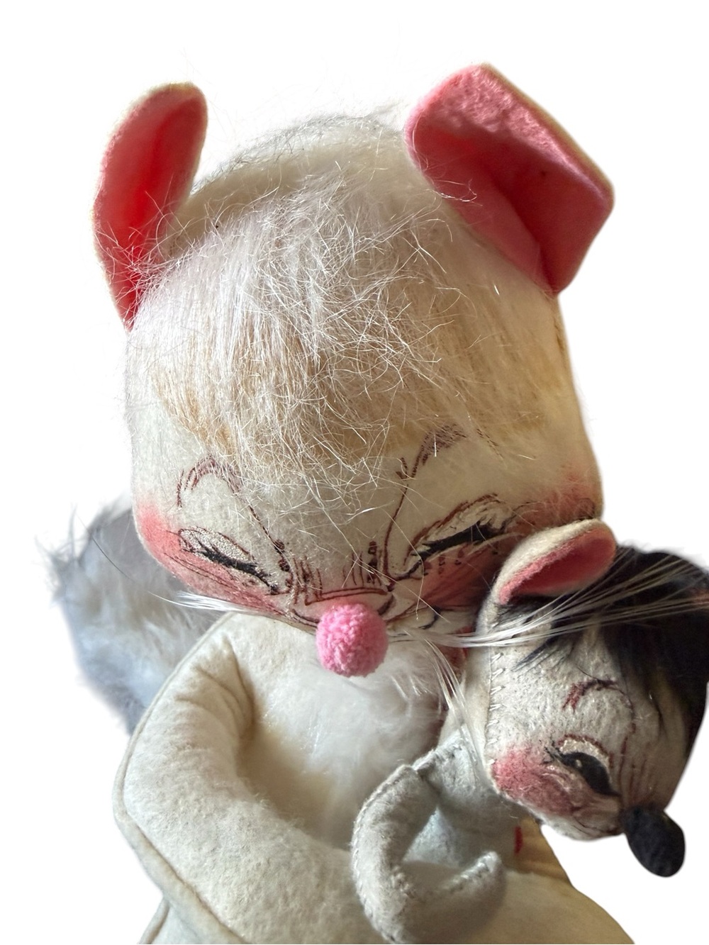 Vintage 1987 Annalee Cat Hugging Mouse with Mistletoe Doll 12” Christmas Holiday - Picture 10 of 12